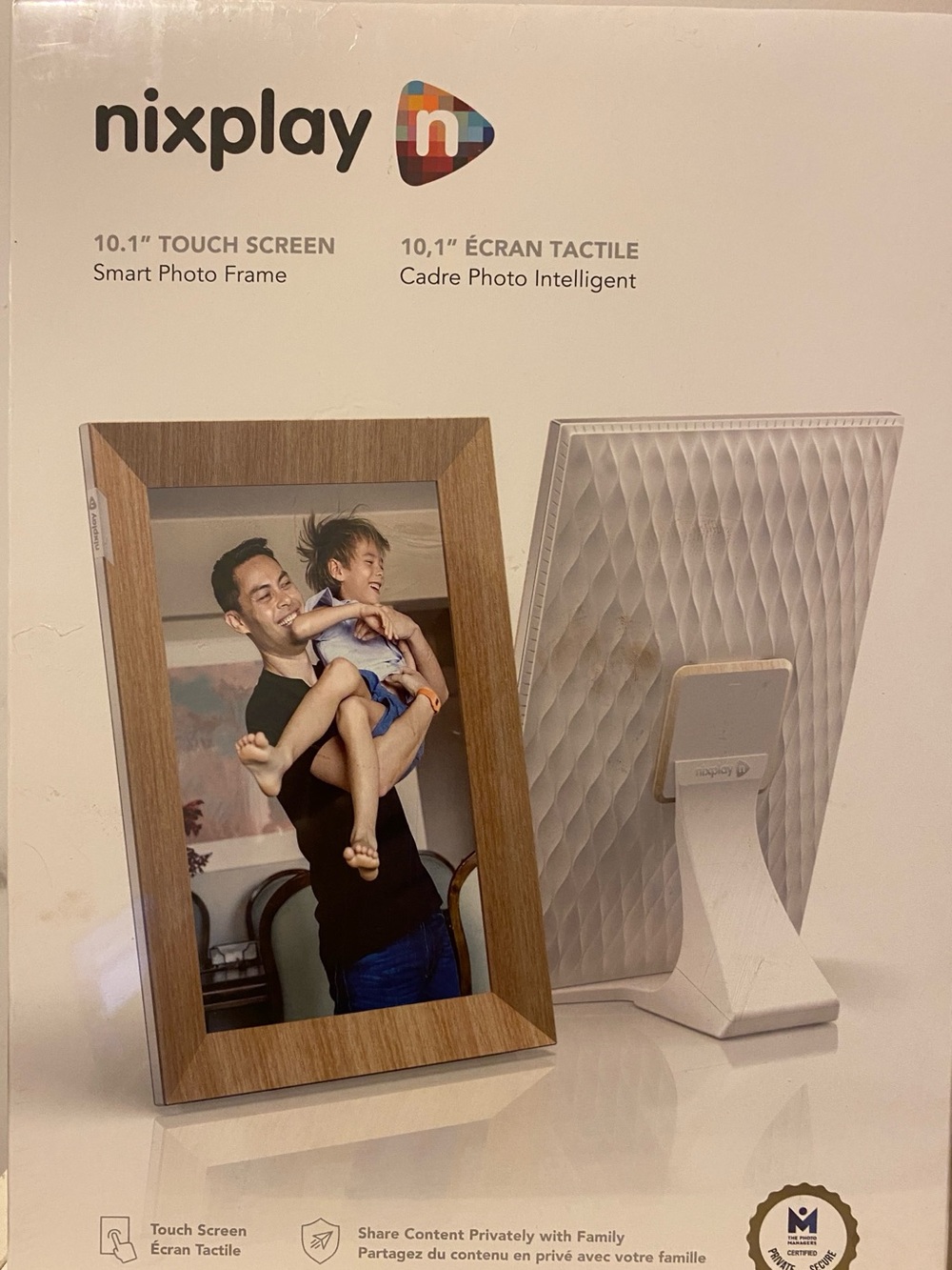 Nixplay 10.1" Touch Screen Digital Photo Frame - Wifi-enabled, Wood Finish - NWT